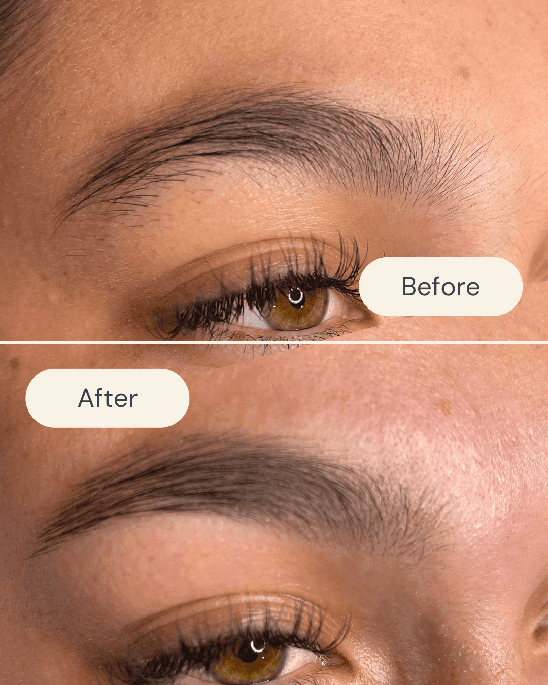 before and after eyebrow waxing with defined shape and clean finish