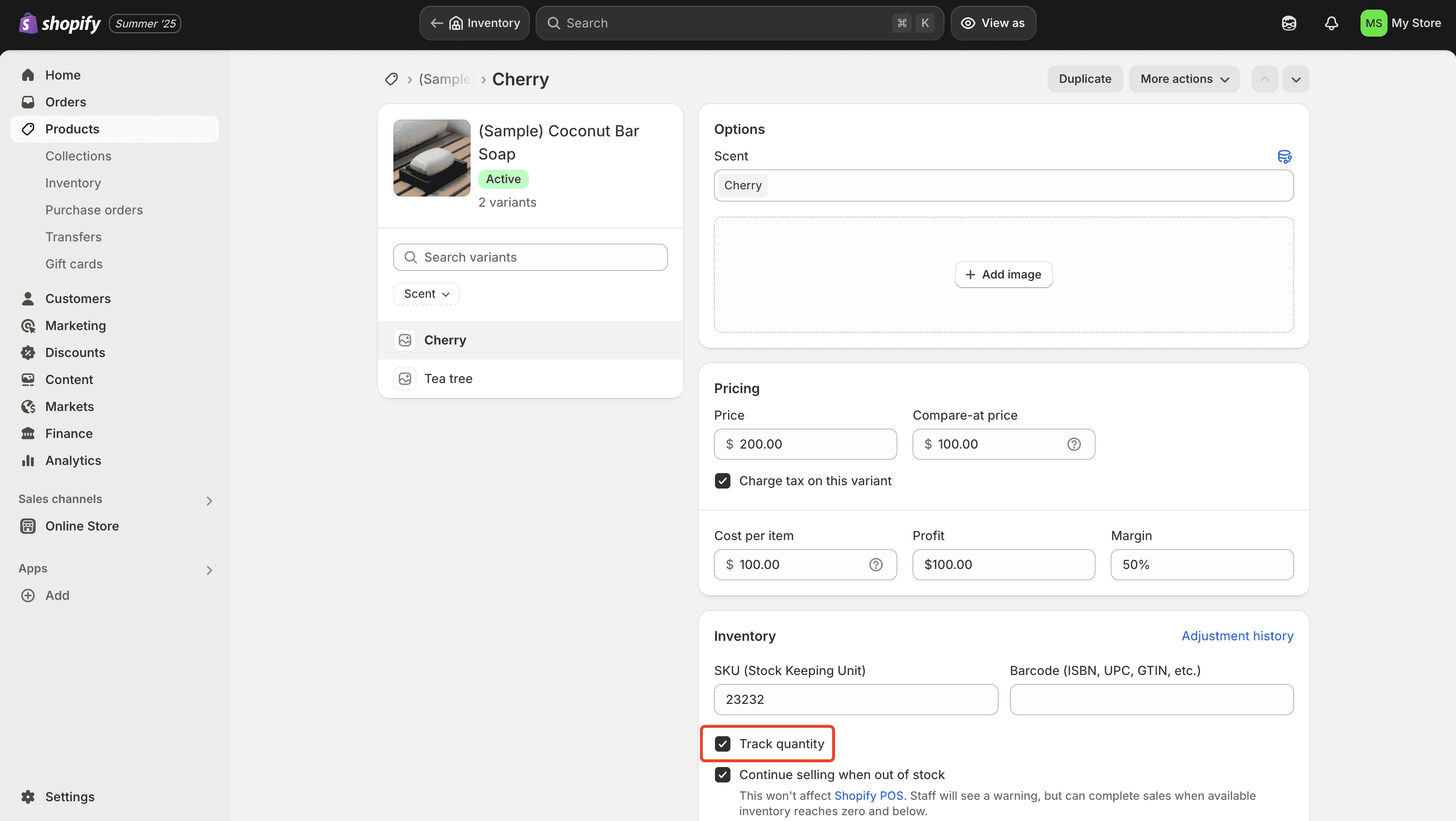 In the Inventory section, check 
