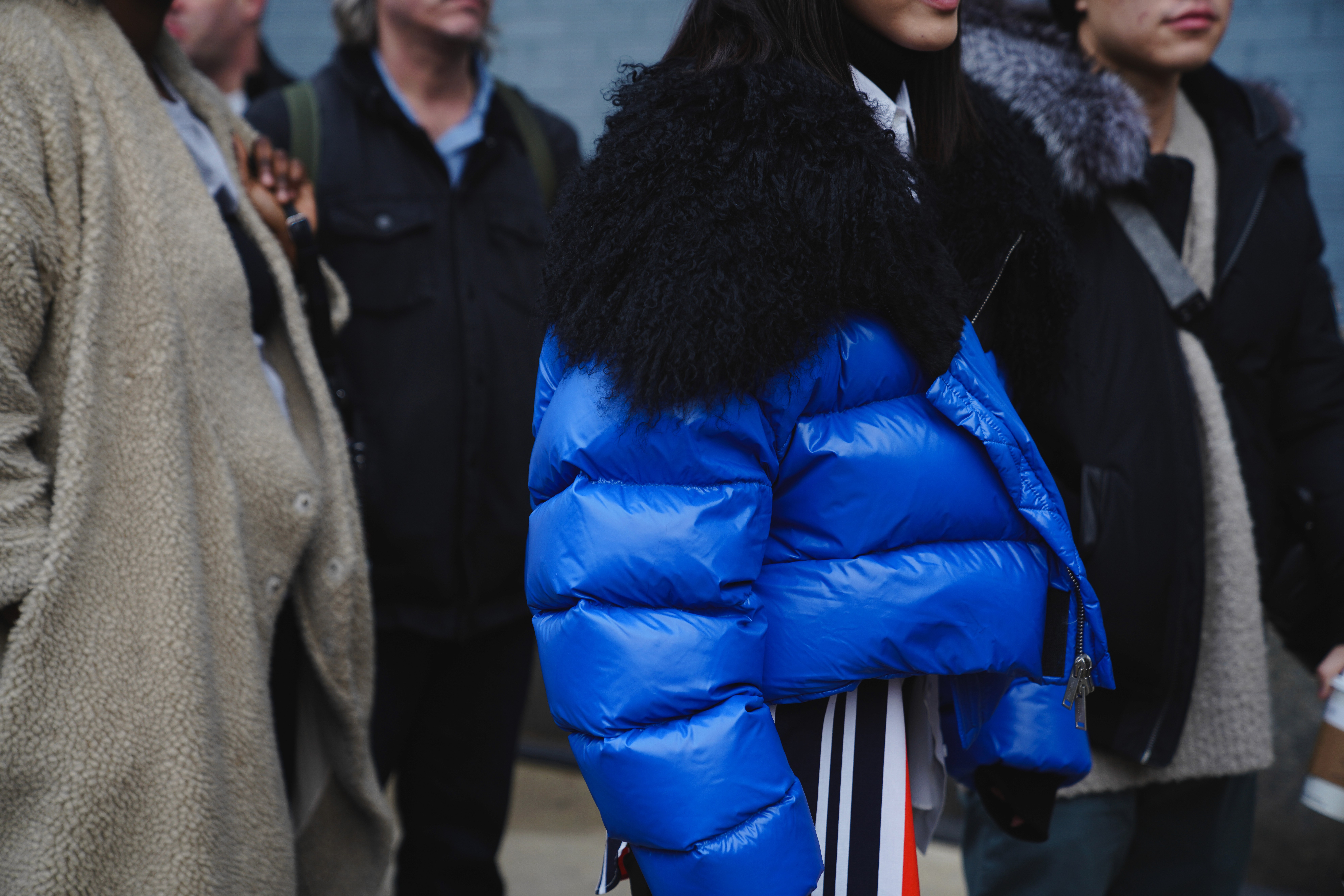 Blue puffer jacket at New York Fashion Week