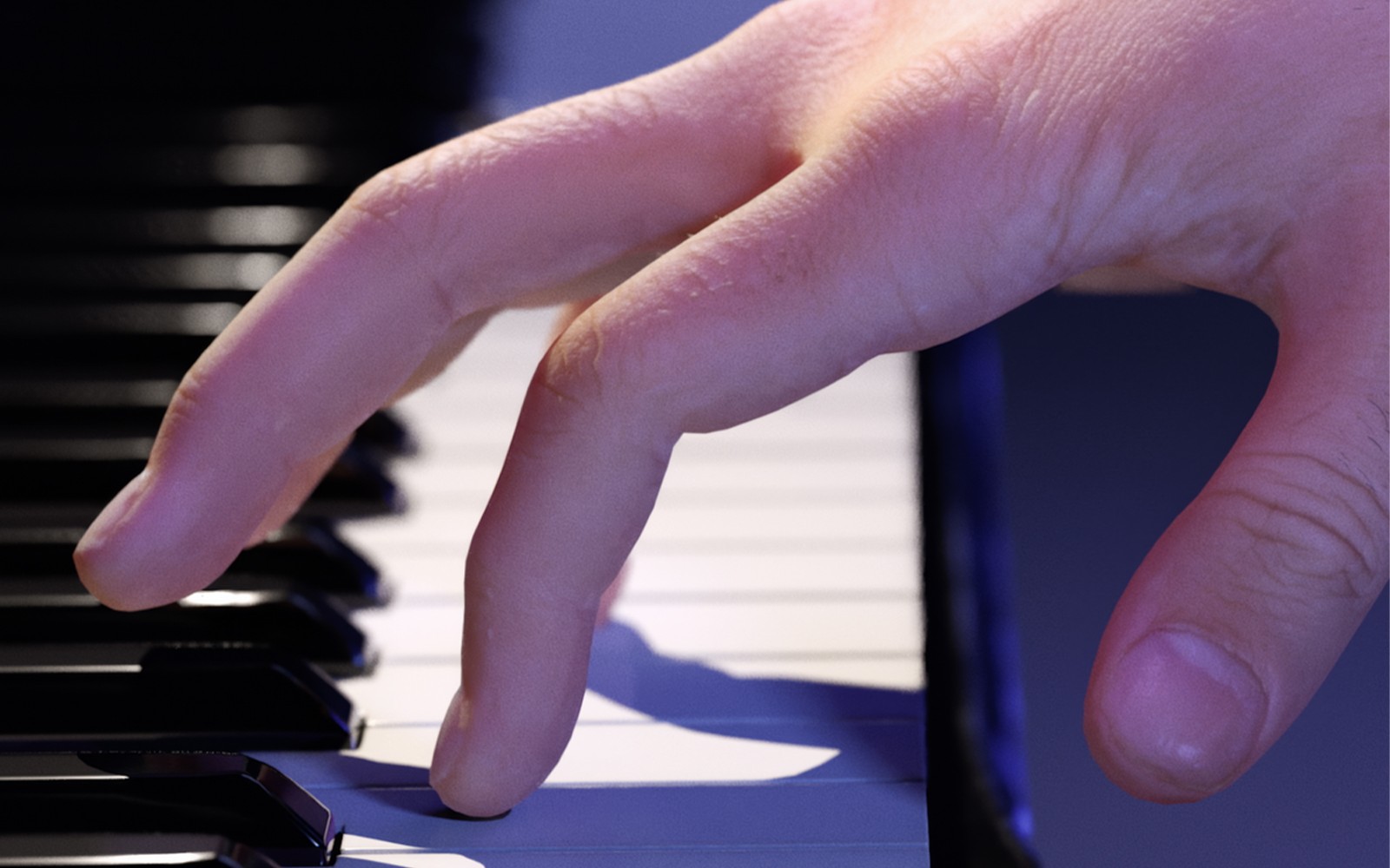 手指弹奏钢琴键，艾德·阿特金斯钢琴作品二。