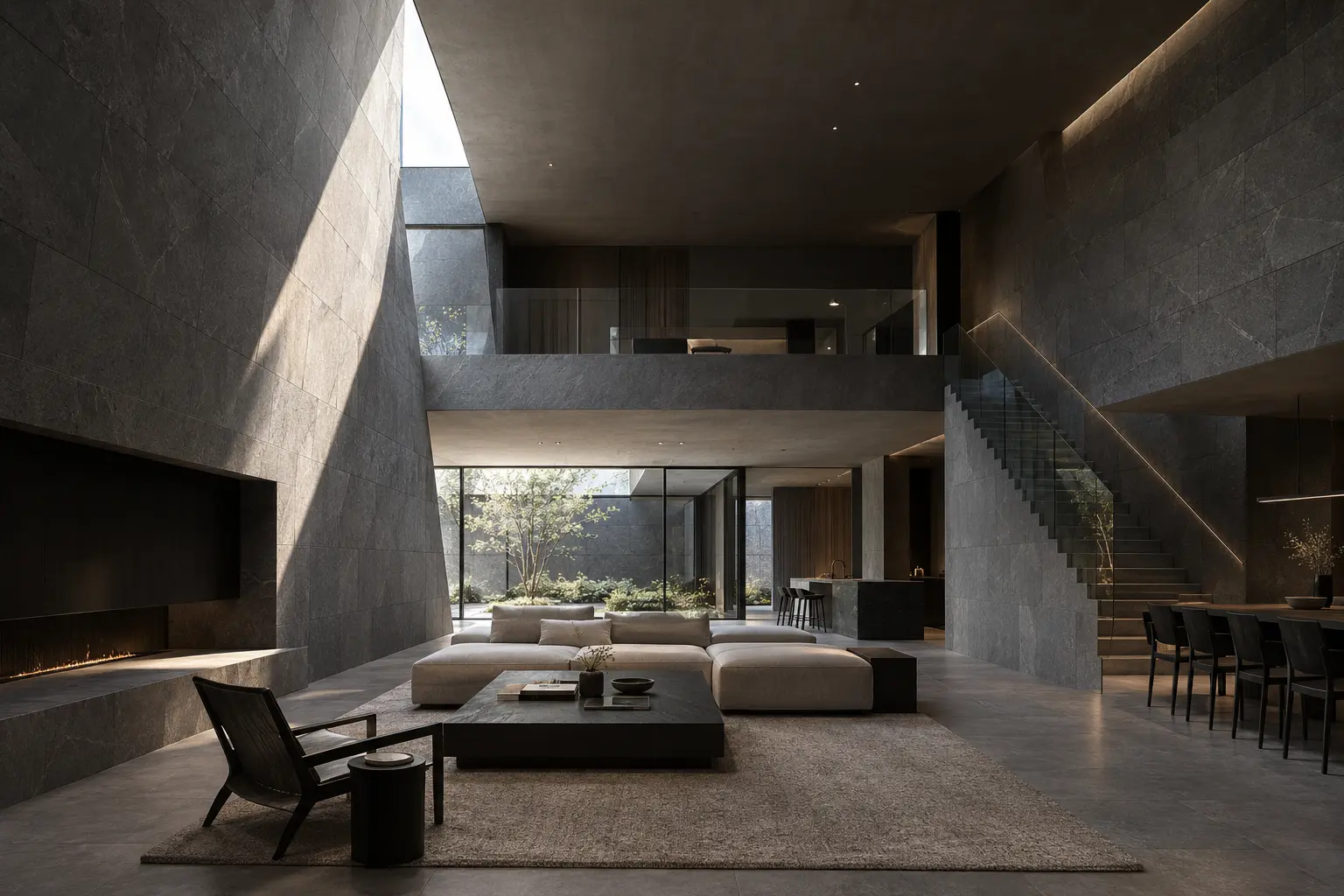 Angular dark stone cultural building