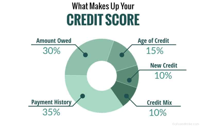 Pie chart showing the activities and percentages that make up your credit score.