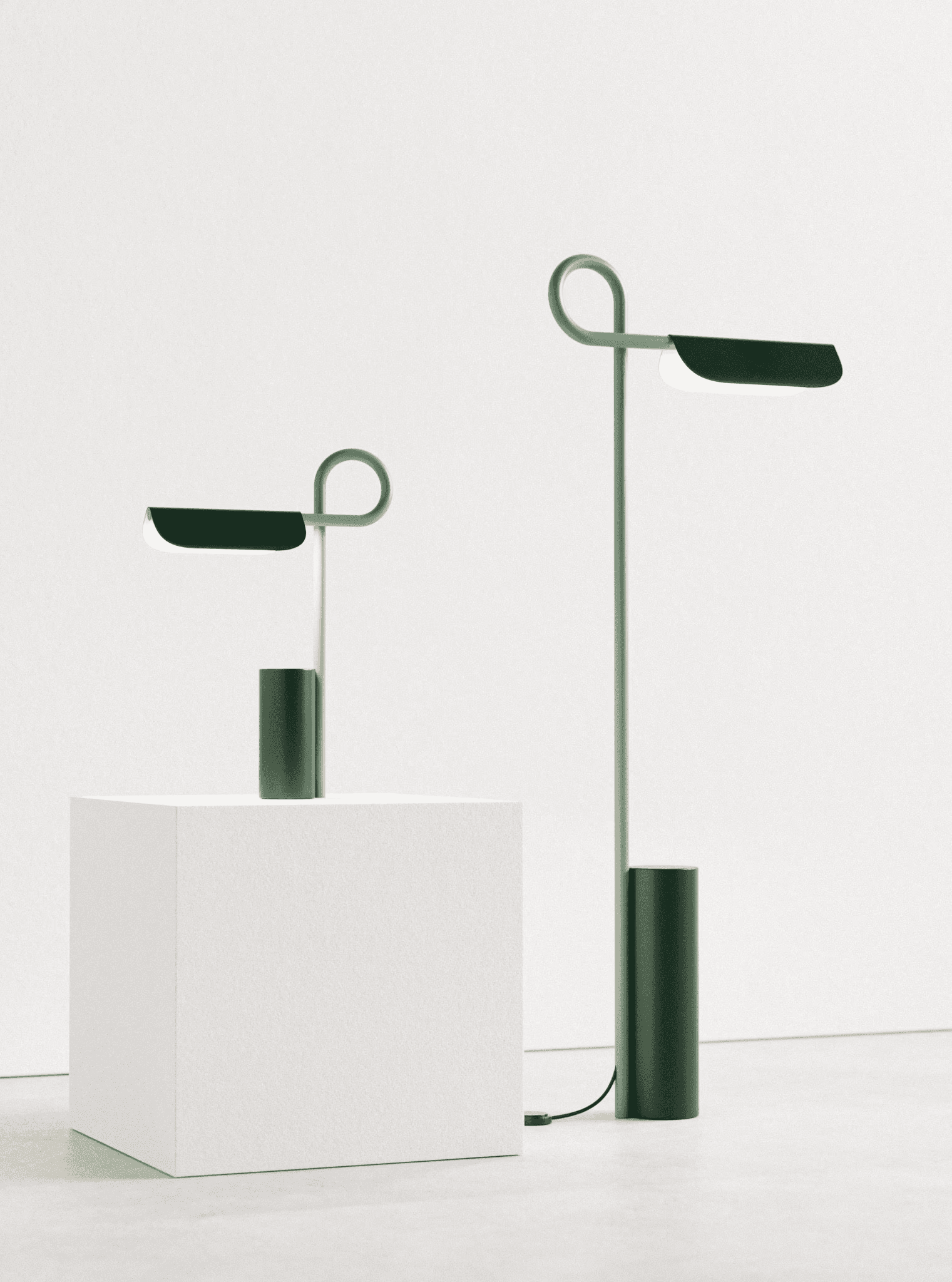 Loops Floor Lamp and Table Lamp in green, designed by noknok Studio New York