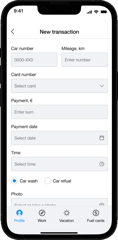 GTE driver fuel card transaction form