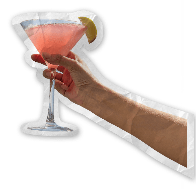 Hand holding cocktail sticker