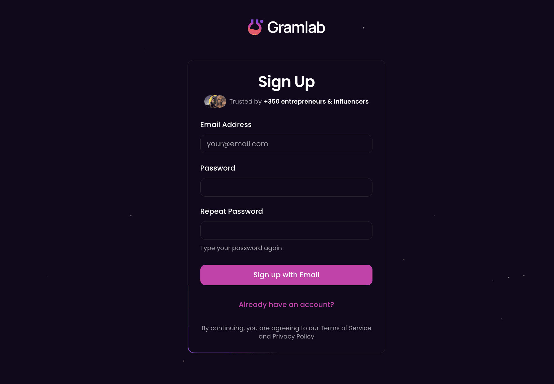 Gramlab Signup Page