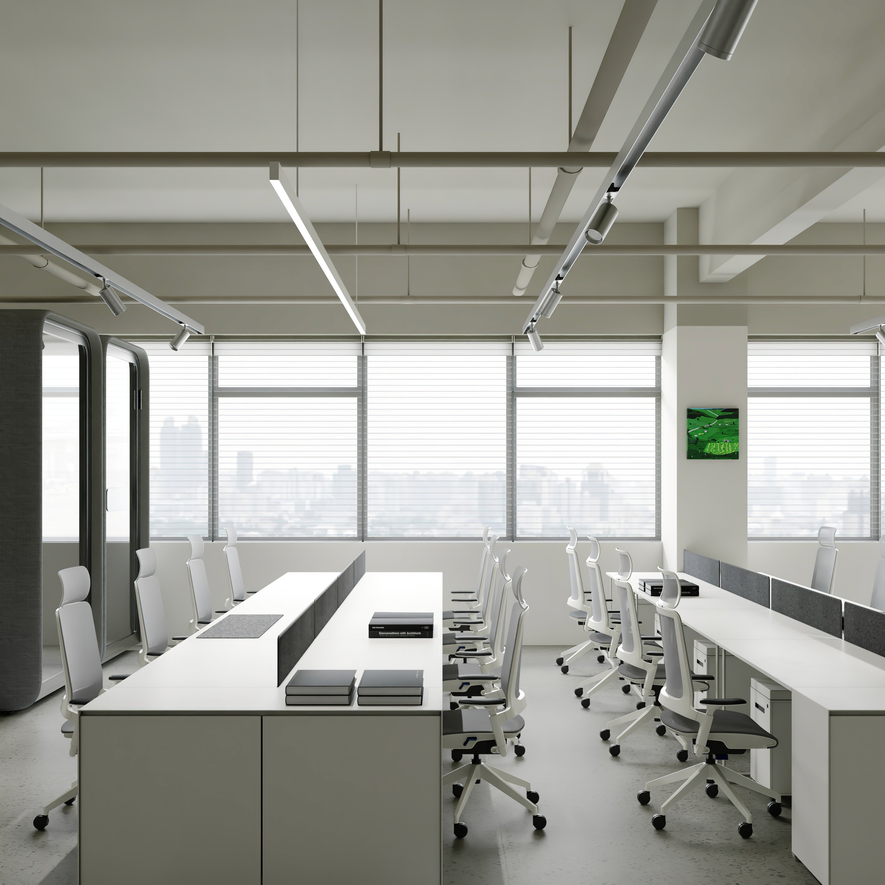 Commercial renovation entryway with decorative wooden panelling and recessed LED lighting