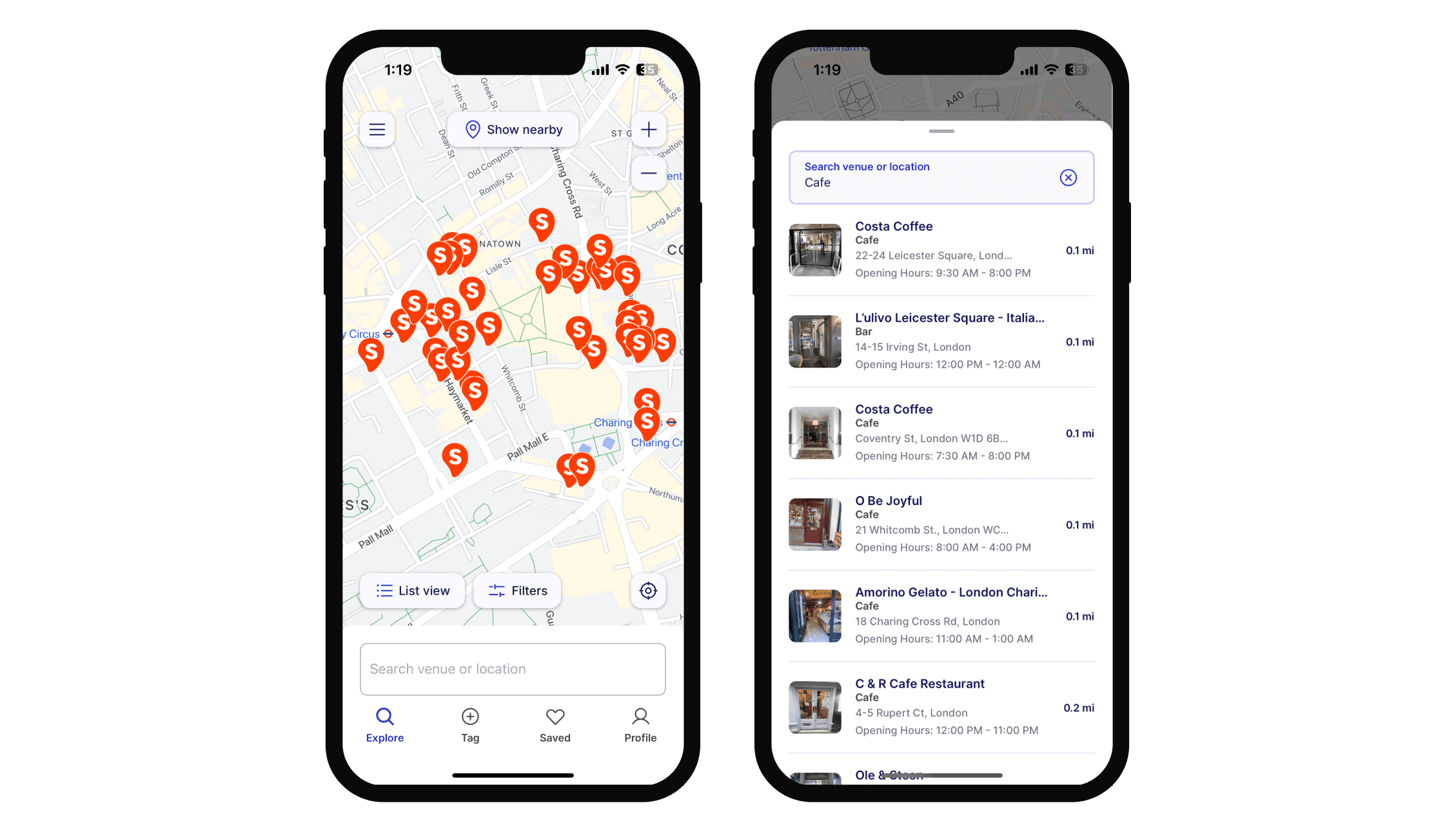 Screenshot of the sociability app showing the search feature