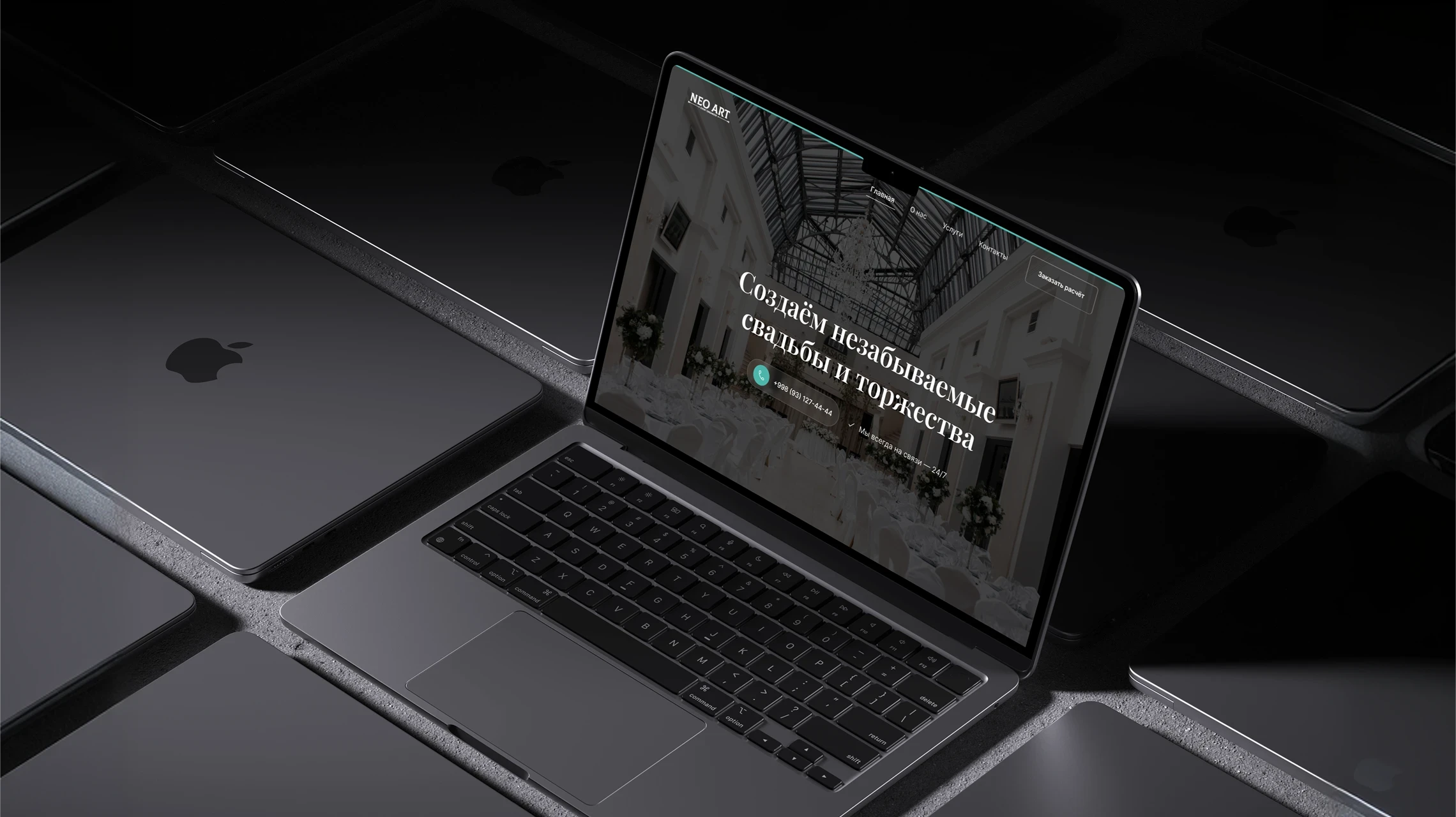 NeoArt Wedding website design displayed on MacBook — premium wedding agency landing page built in Framer