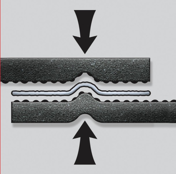 GAF cross-section illustration showing the mechanically fused common bond between two shingle layers.