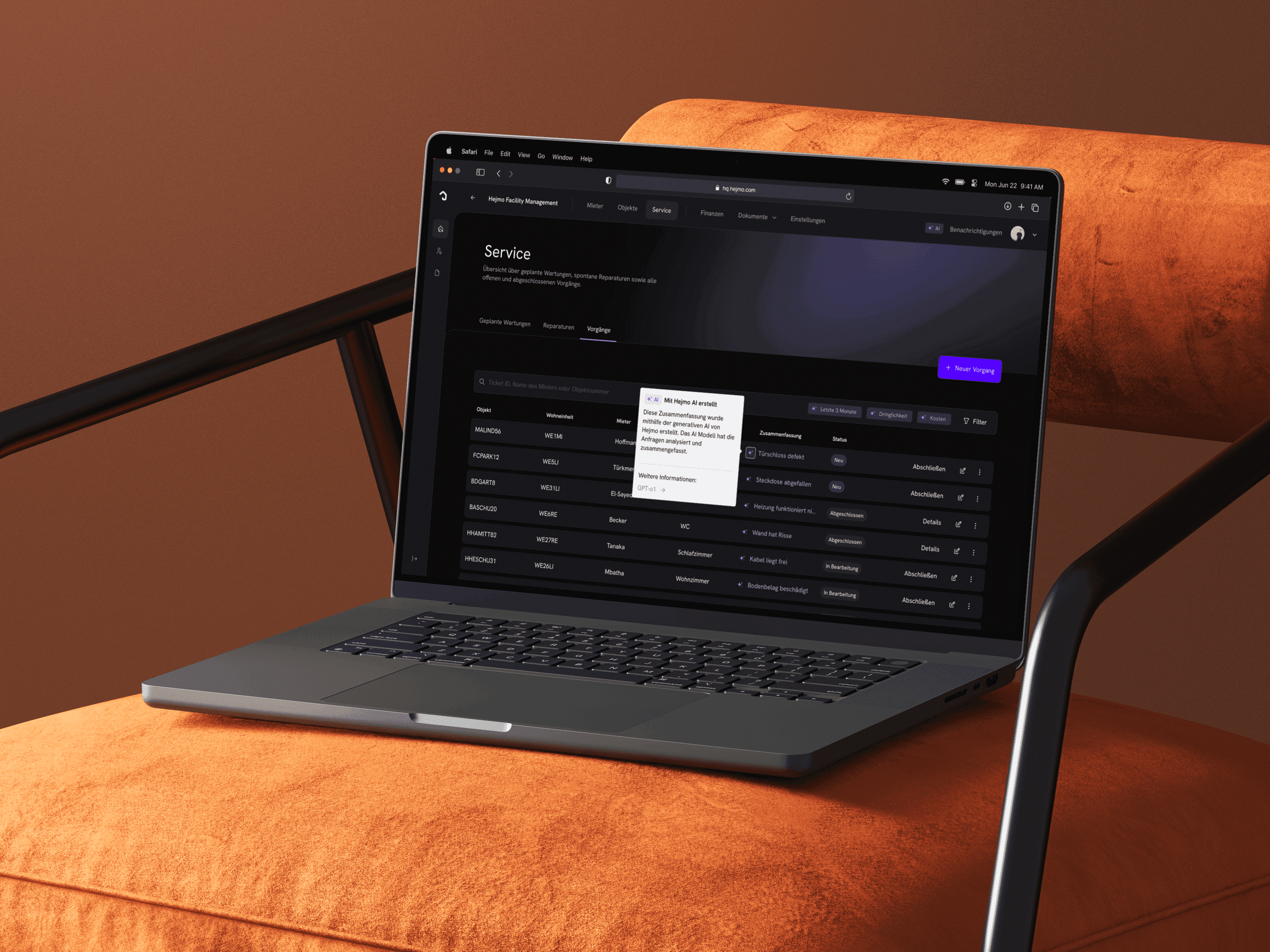Mockup des Immobilienmanagementtools Hejmo.