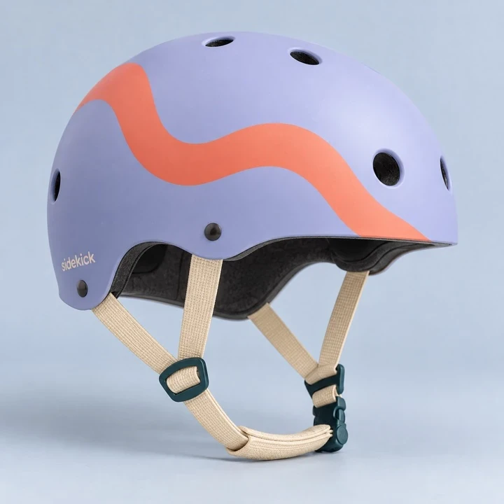 Lilac Cloud Helmet with a coral wave and cream straps