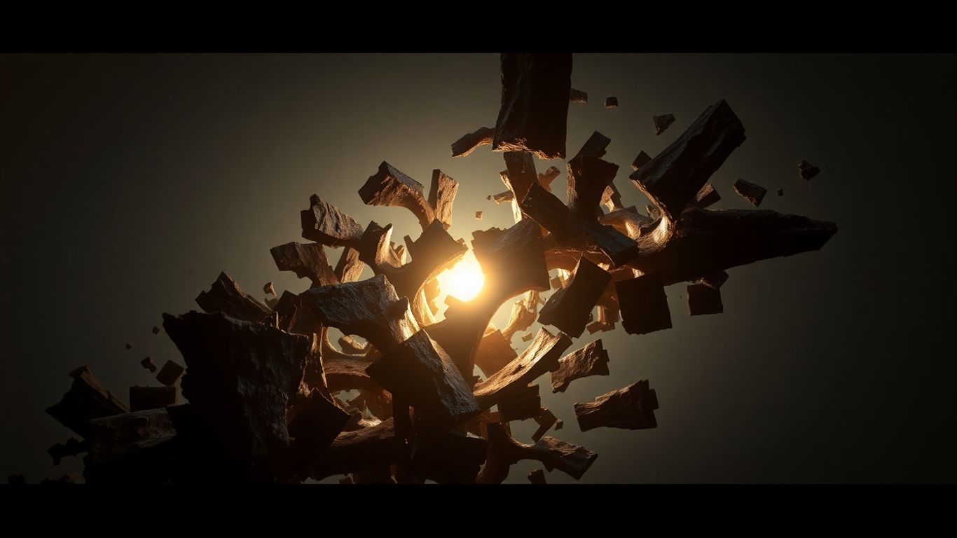Abstract structure transforming from chaos to order.