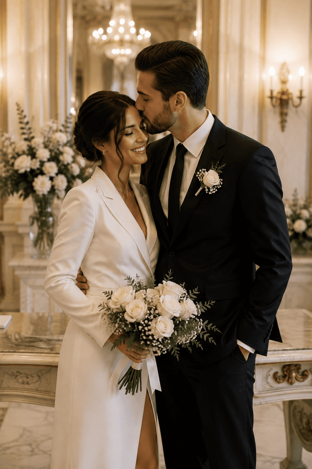 Black and white couple portrait inside lace frame