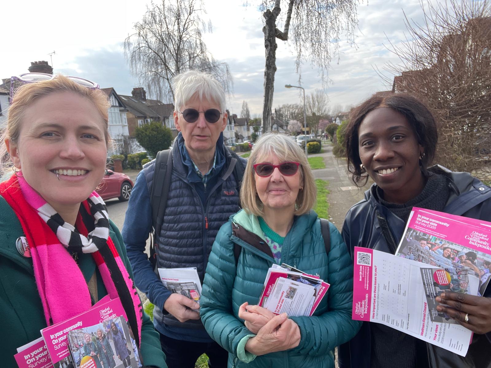 Group of Chingford and Woodford Green Community Independents out canvassing.