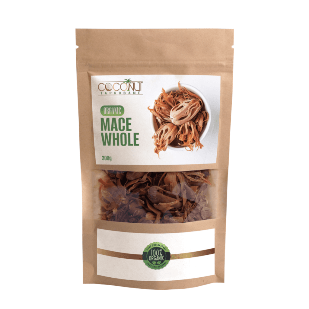 A bag of Hulu Natural Organic Mace Whole.