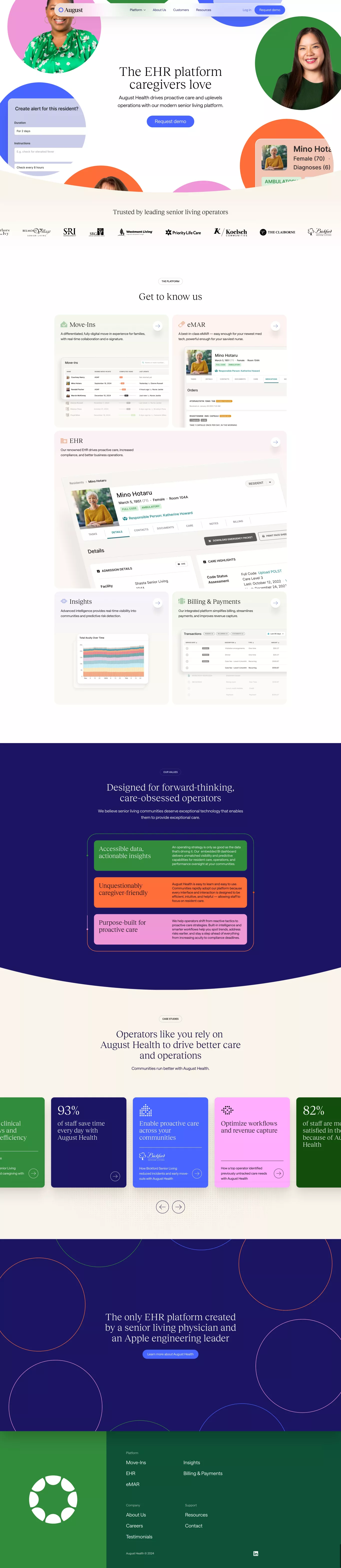 August Health landing page screenshot showcasing Health & Fitness and Medical design