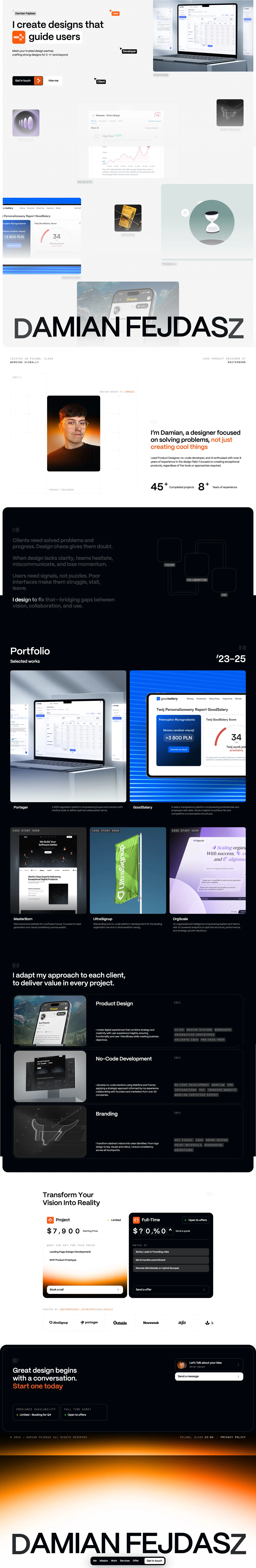 The website appears to serve as a personal or professional platform for Damian Fejdasz, showcasing his work or services.