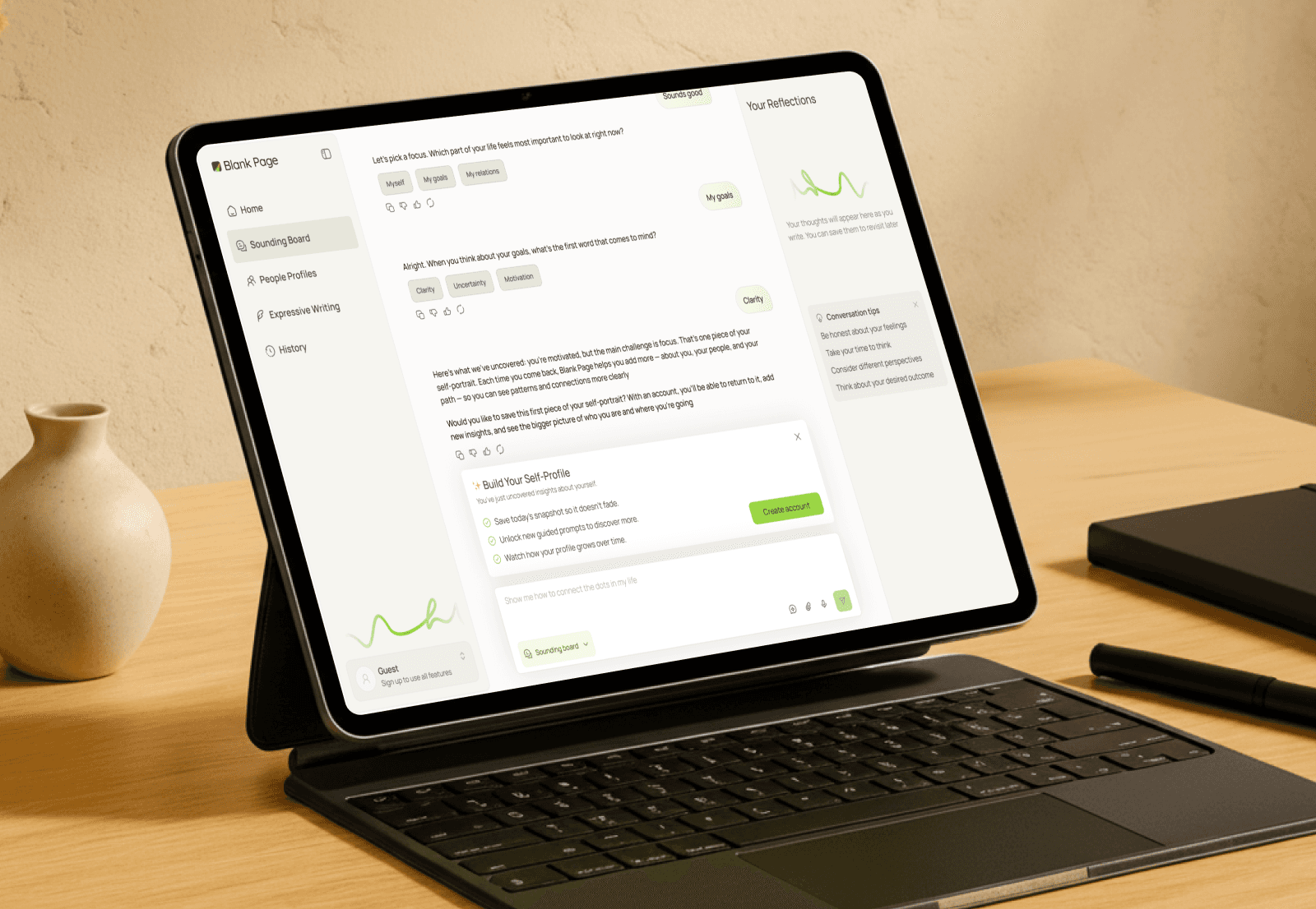 A smartphone on a wooden surface displays a food delivery app with meal recommendations. Fresh vegetables surround the phone.