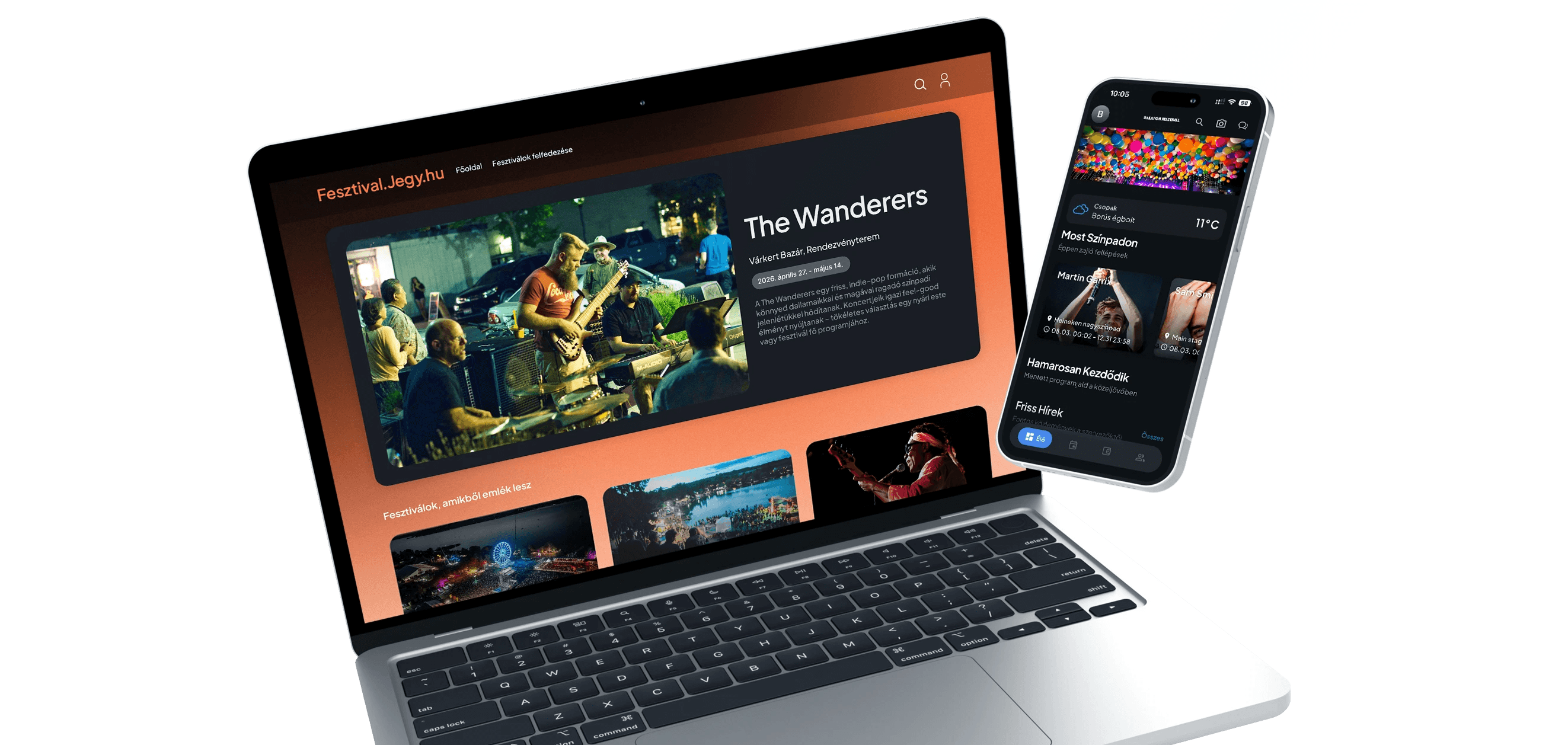 Fesztival.jegy.hu weboldal és fesztivál demo app mockup