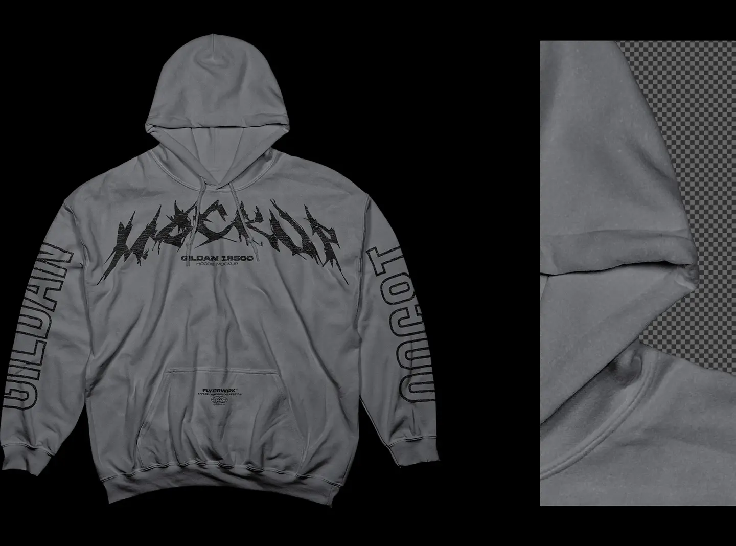 Gildan 18500 Hoodie wrinkled mockup fabric detail close up high resolution