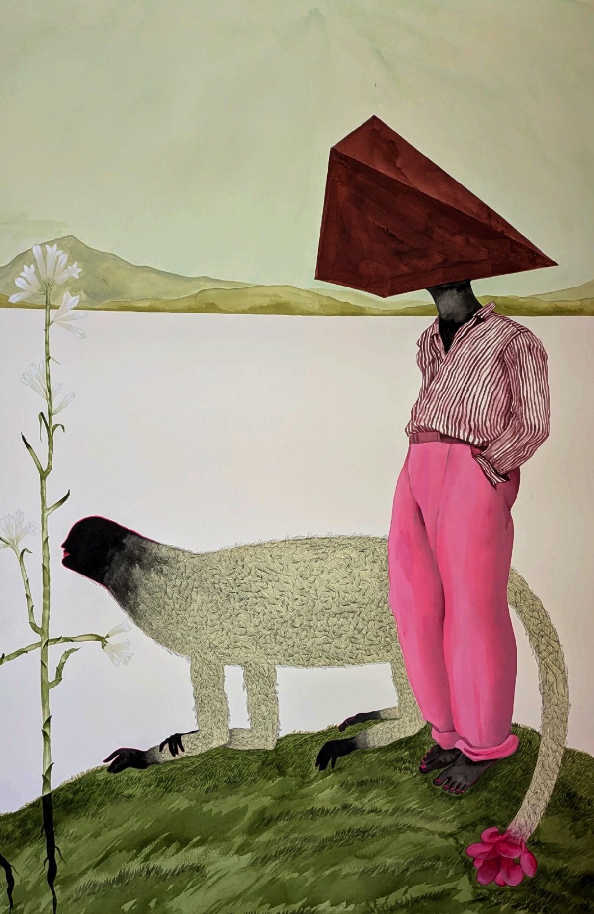 herd of sheep on road painting