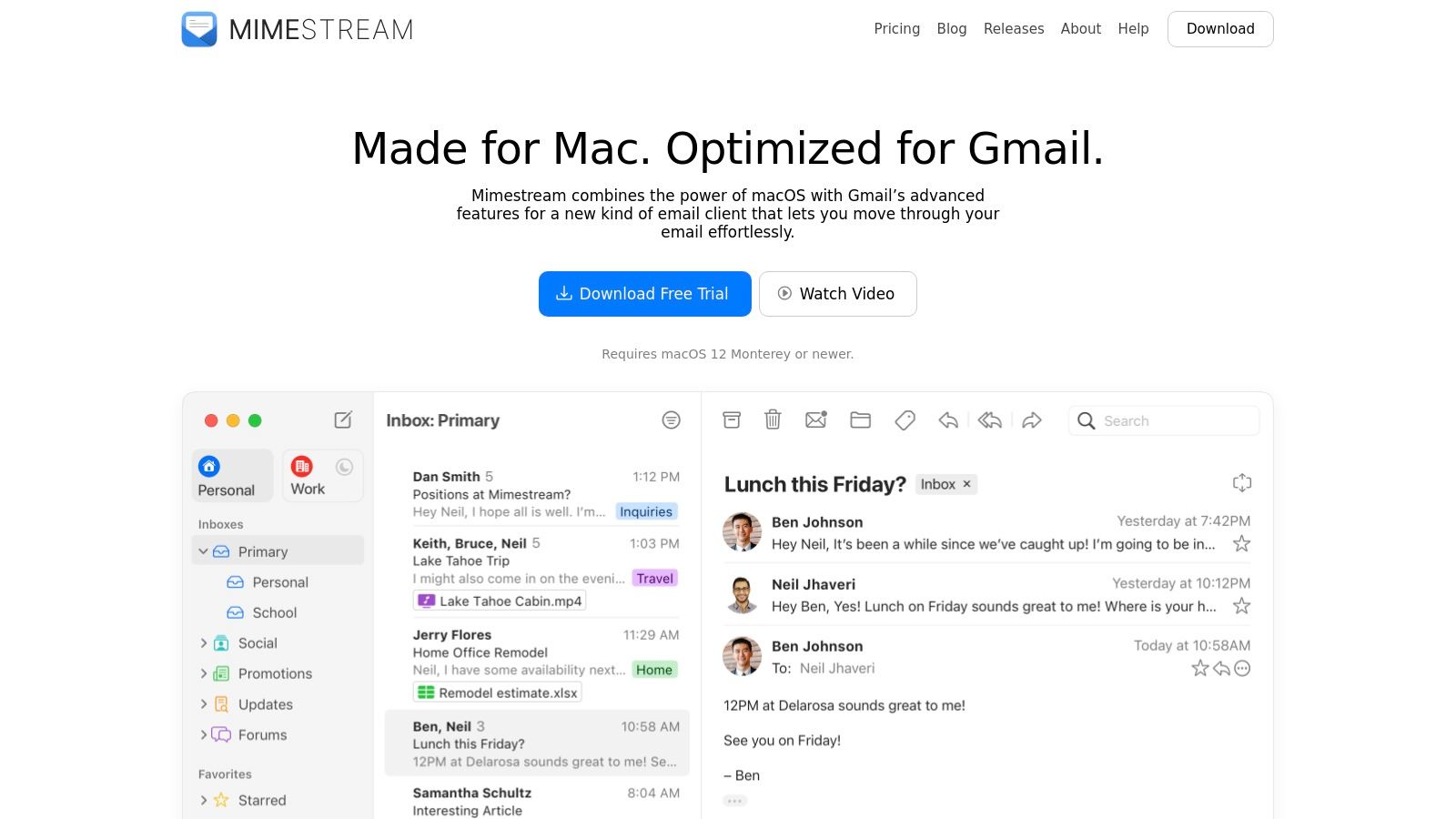 Mimestream homepage screenshot