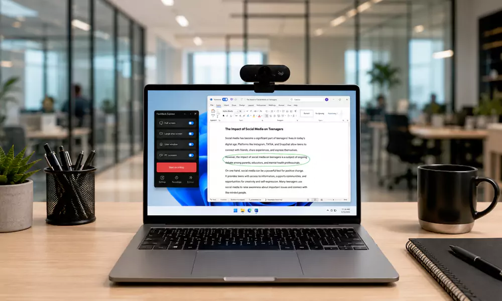 laptop ready to create a training video with Flashback Express