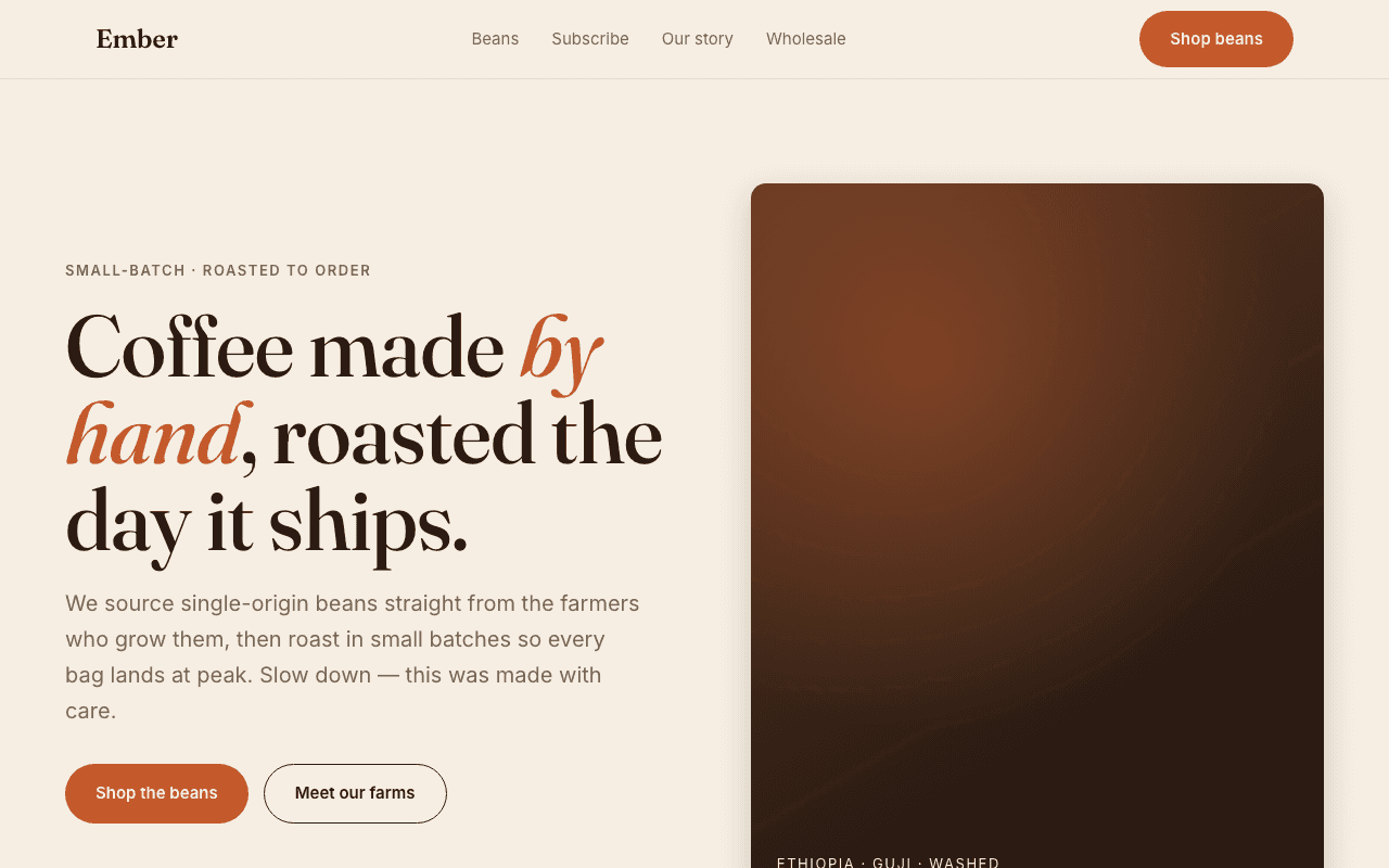 Ember landing page preview