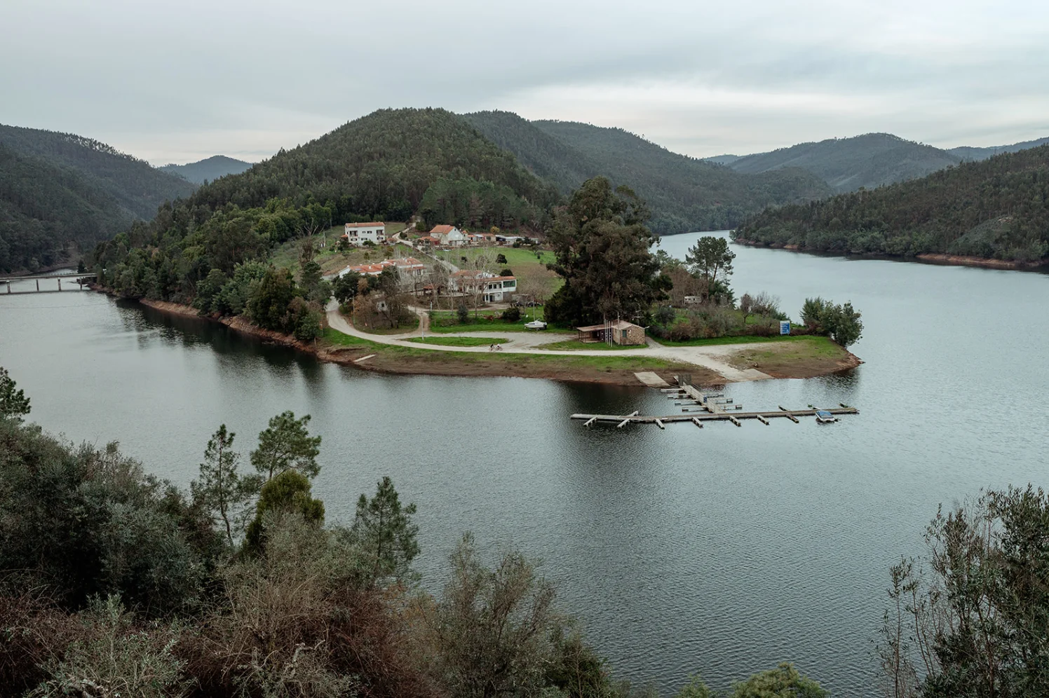 view on a lake and mountain in portugal