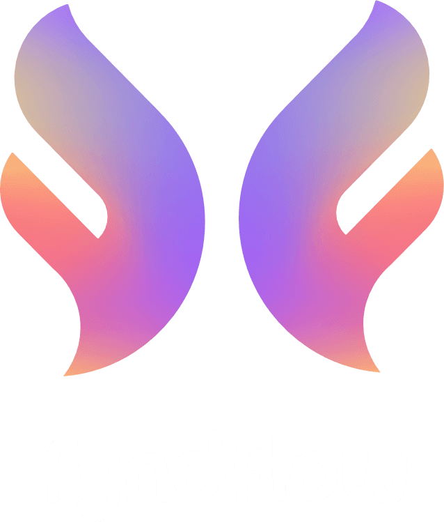 Transparent Fyndflow logo including Text in white