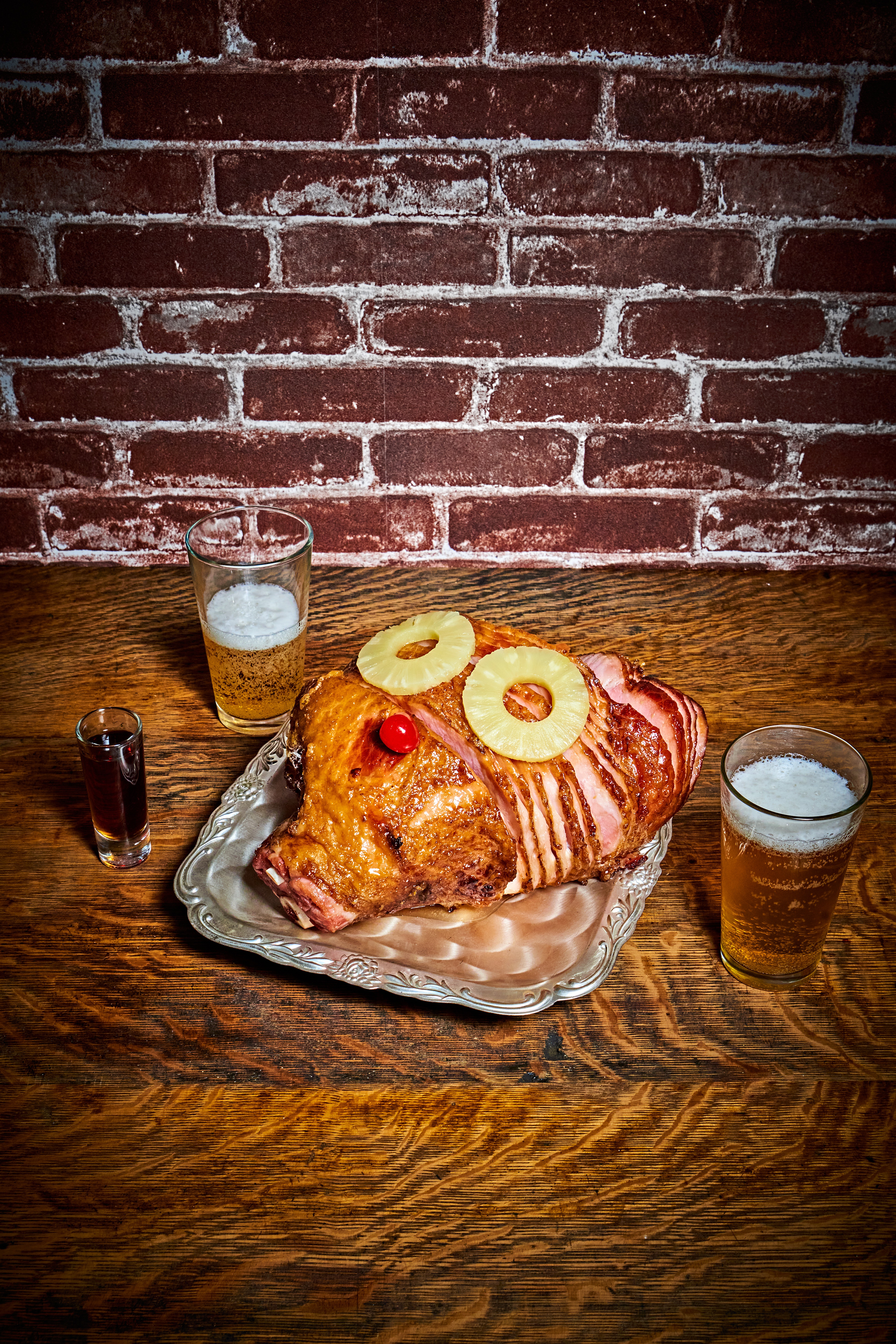 Rum Ham with pineapple, beer, and a shot at Paddy’s Pub