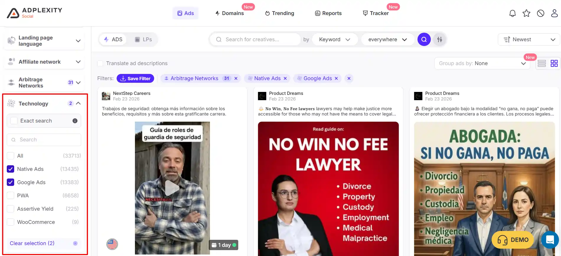 Technology Stack Filtering in Adplexity Social