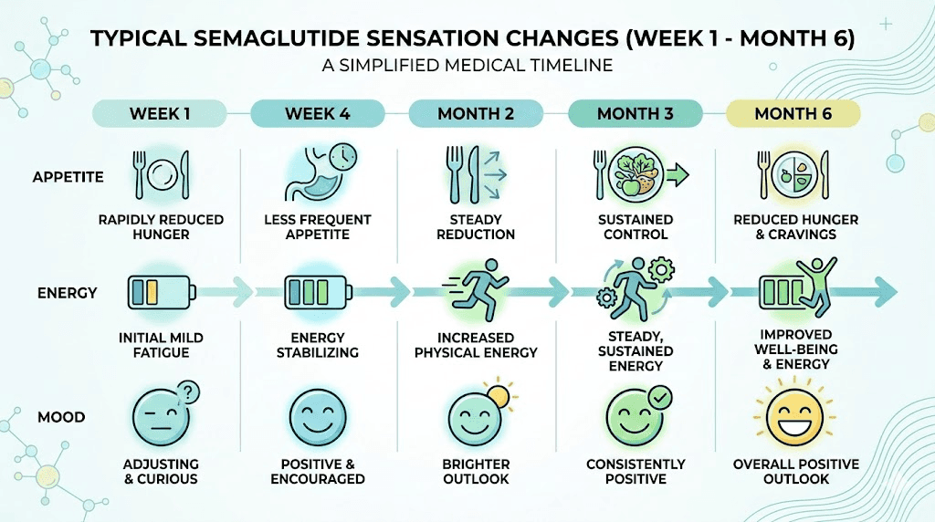 Semaglutide feelings and sensations timeline week by week