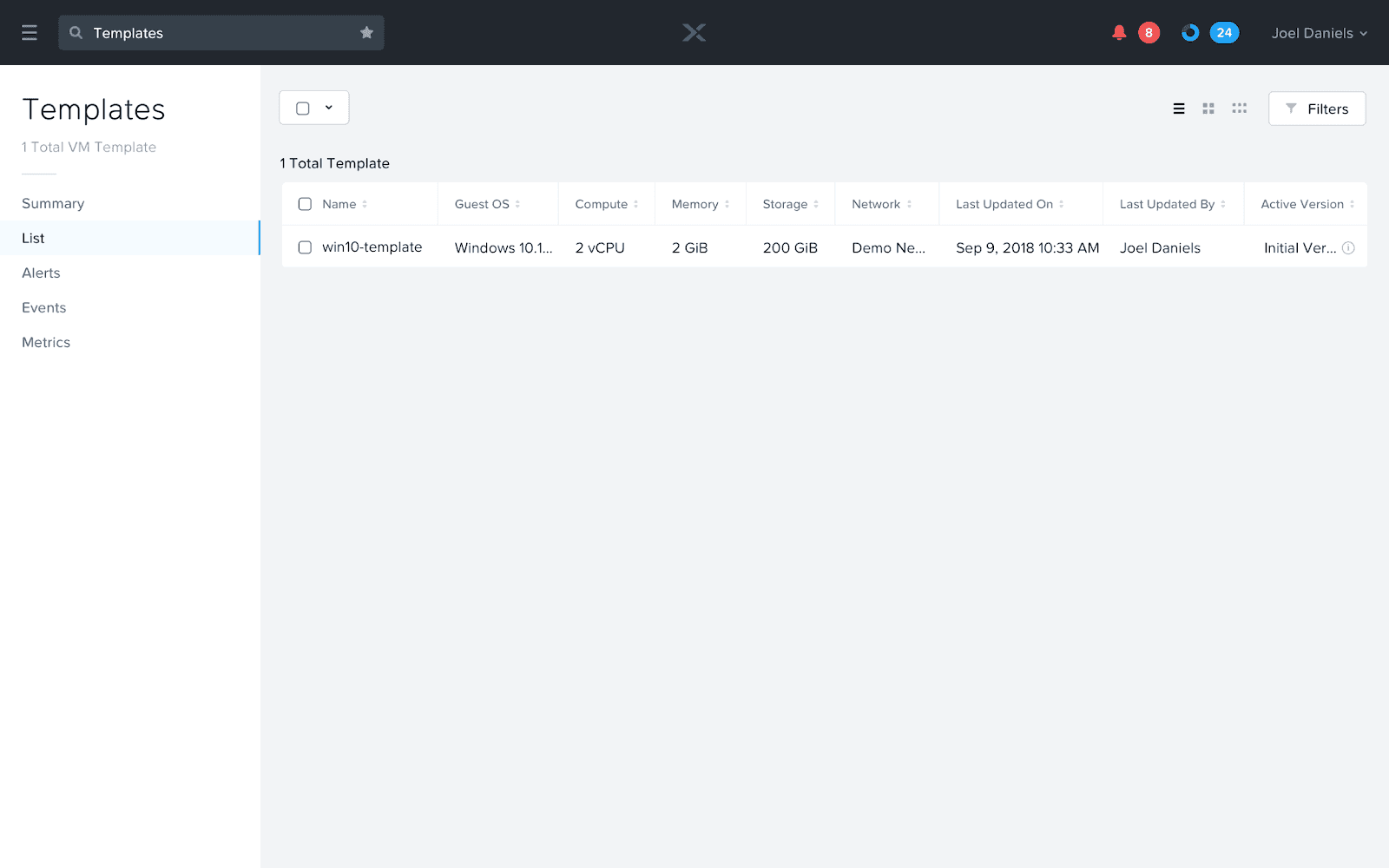 VM Templates list view