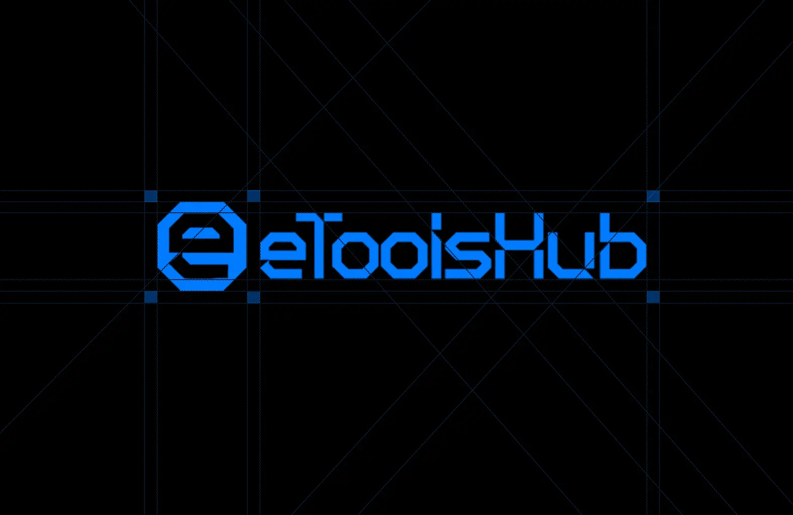 eToolsHub logo design showing geometric octagonal 'e' symbol construction grid and logotype variations