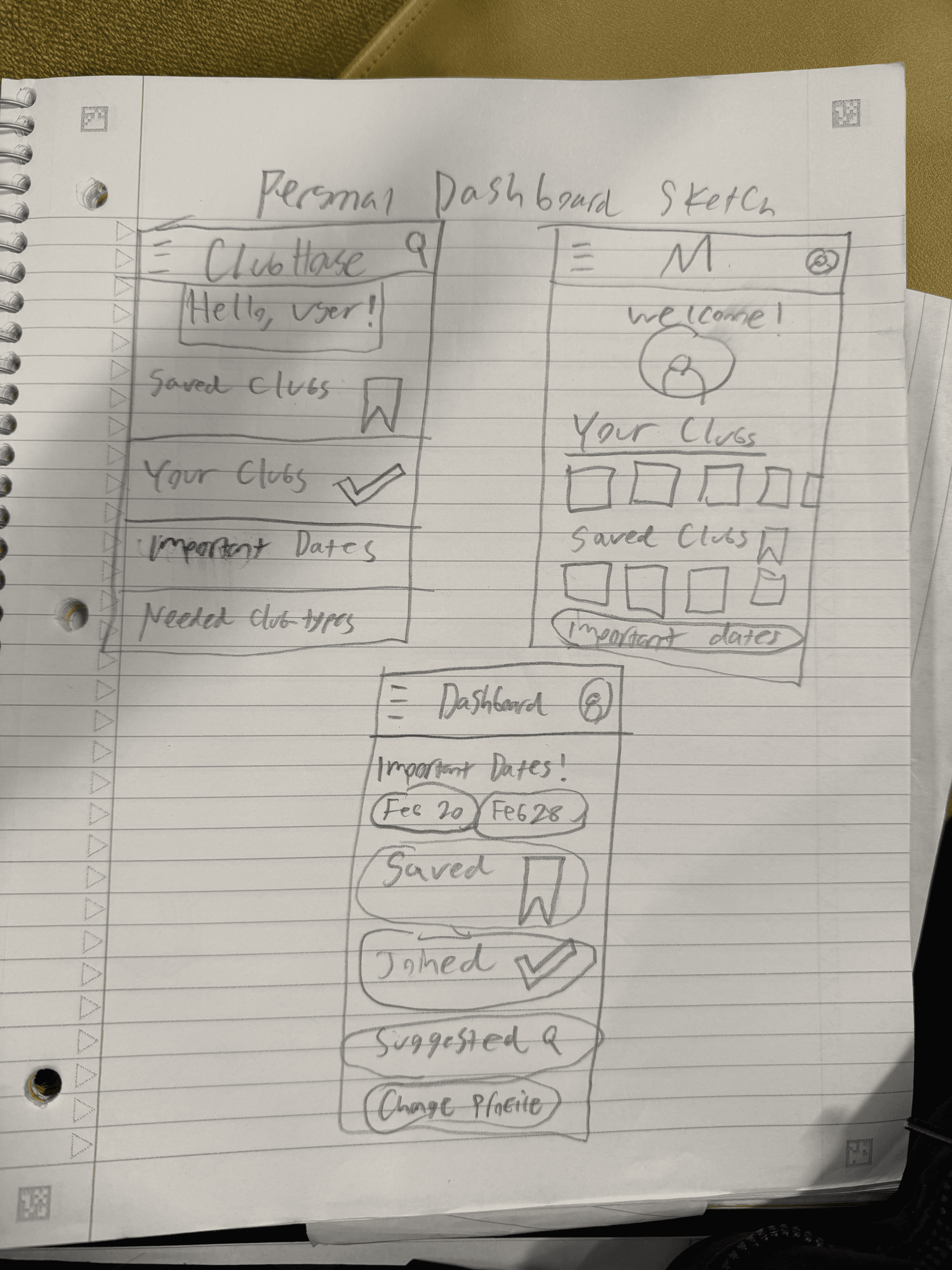 Another early sketch of potential ClubHouse interface