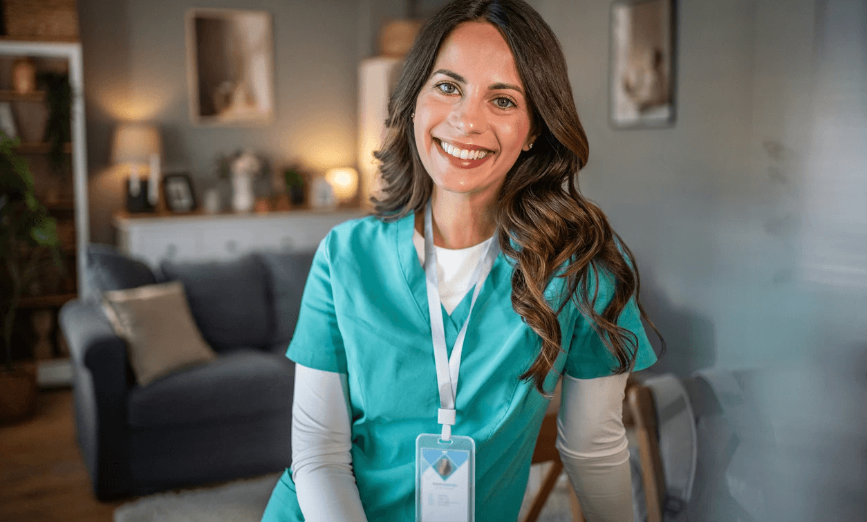 Portrait of a home health nurse in a home setting