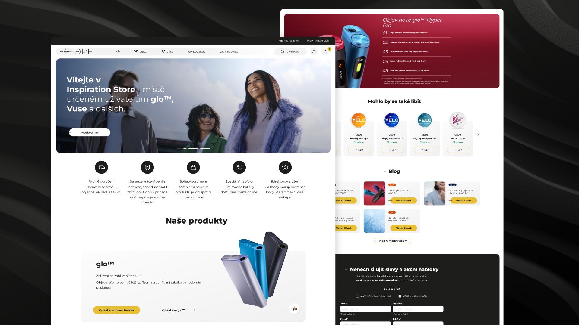 Screenshot designu webu pro BAT Inspiration Store