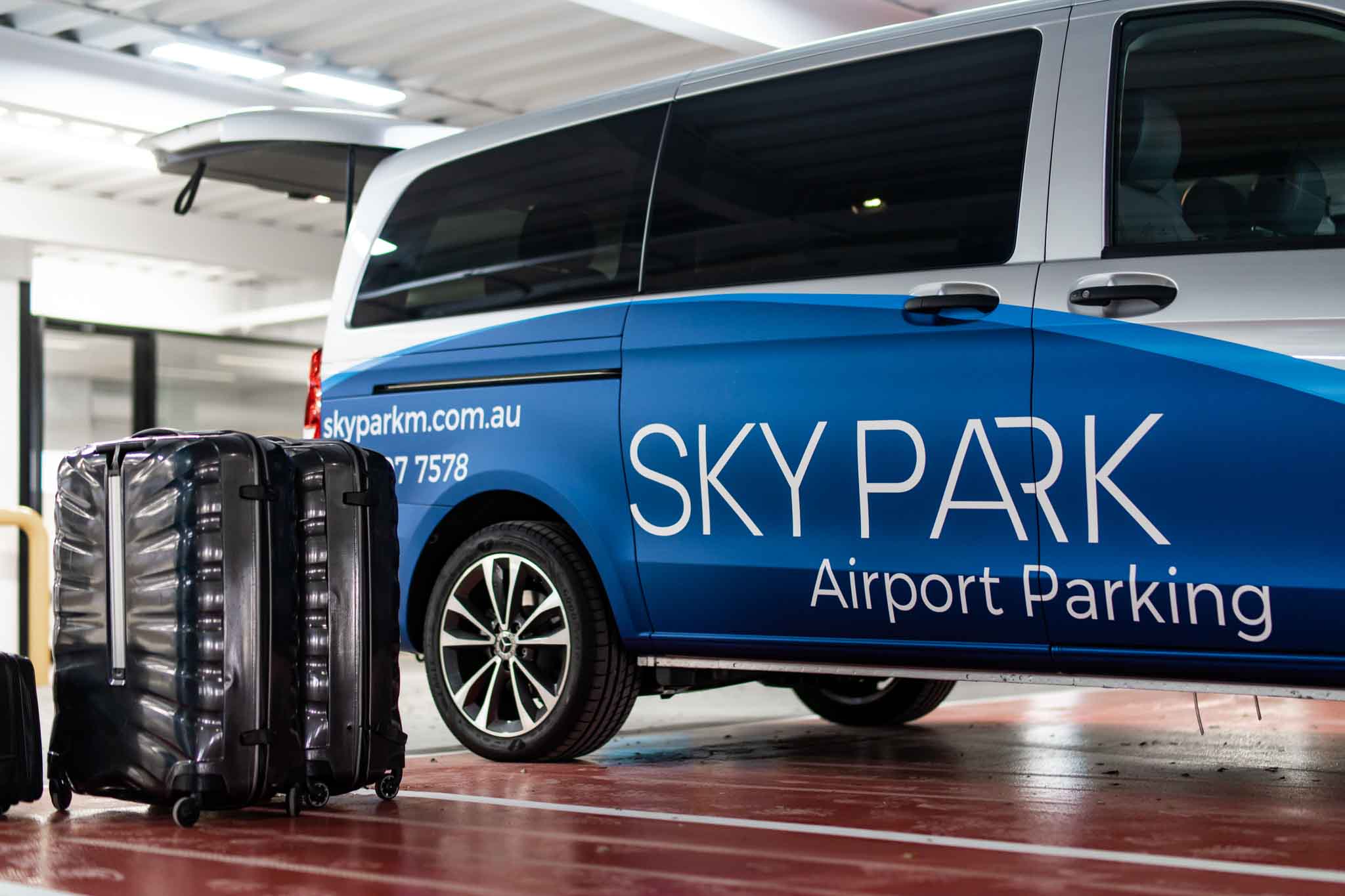 Skypark Melbourne logo vinyl on bus side