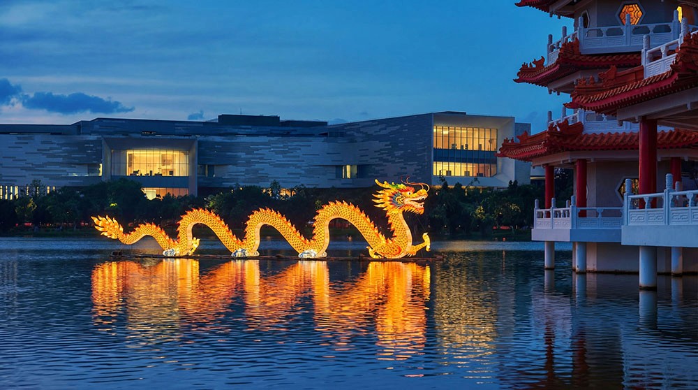 Architectural CGI render of a dragon installation.