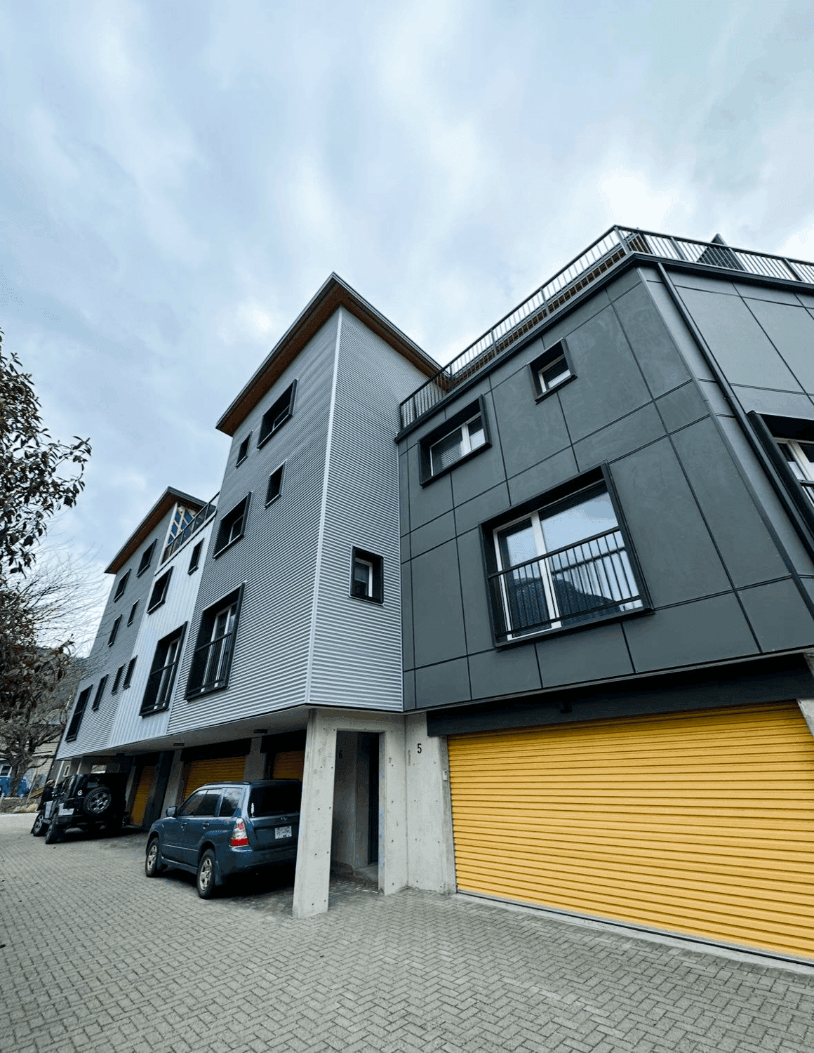 grey modern townhomes exterior