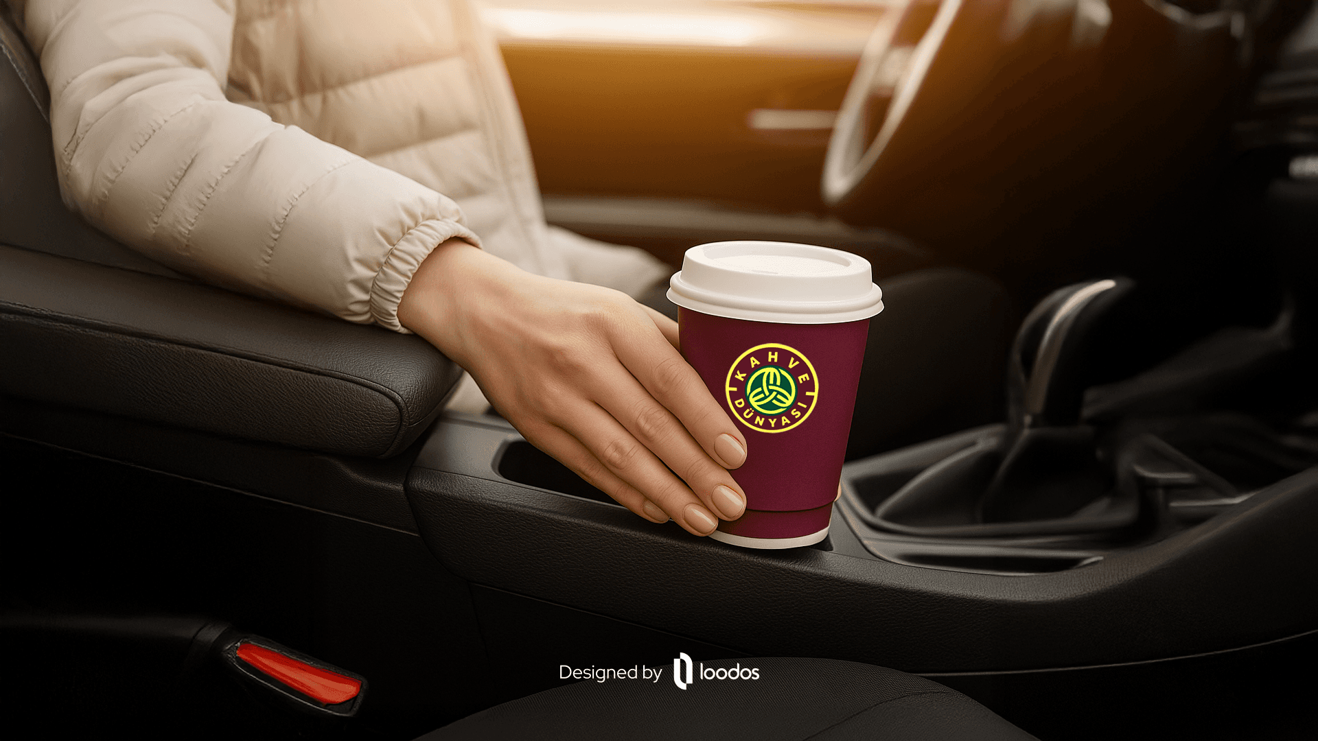 Kahve Dünyası coffee ready for pickup in a car