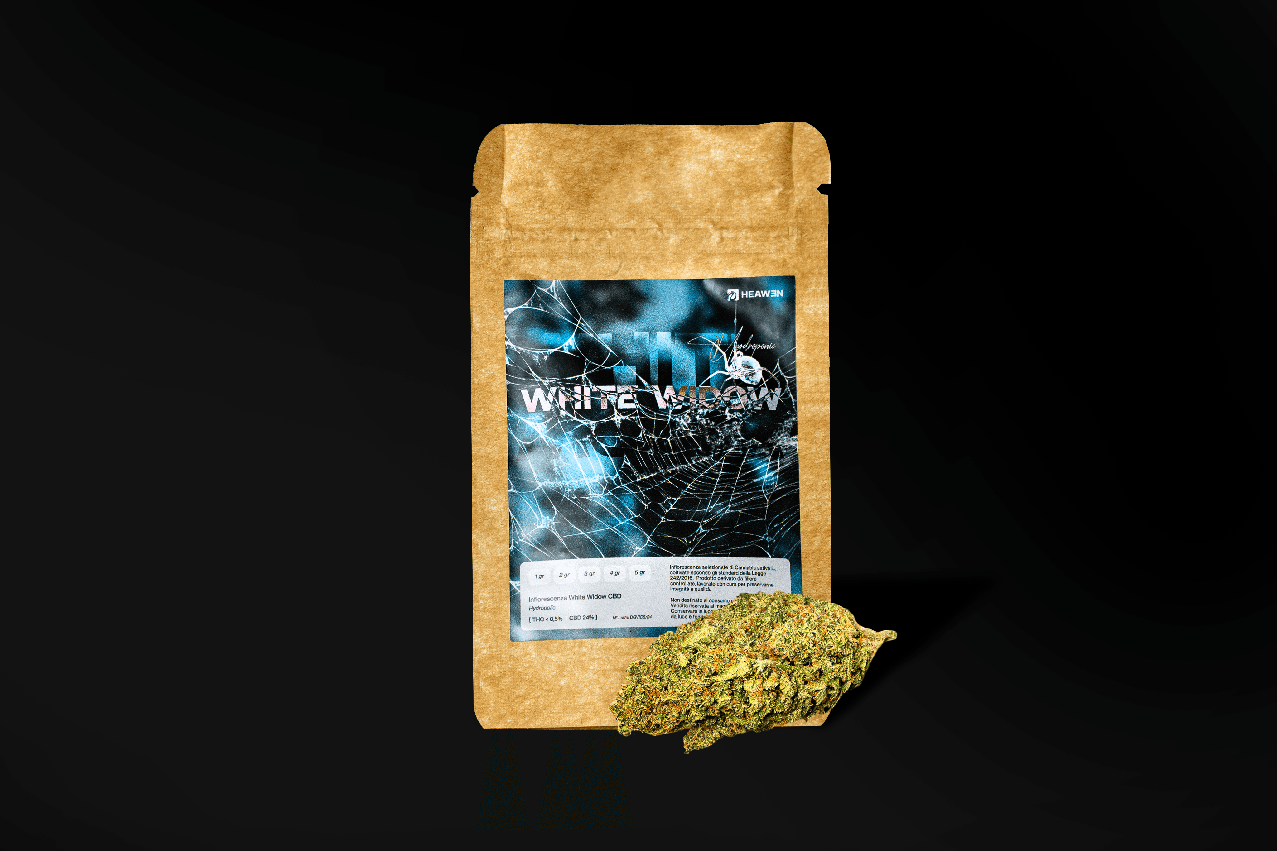 Packaging White Widow, cbd di qualità - cima infiorescenza
