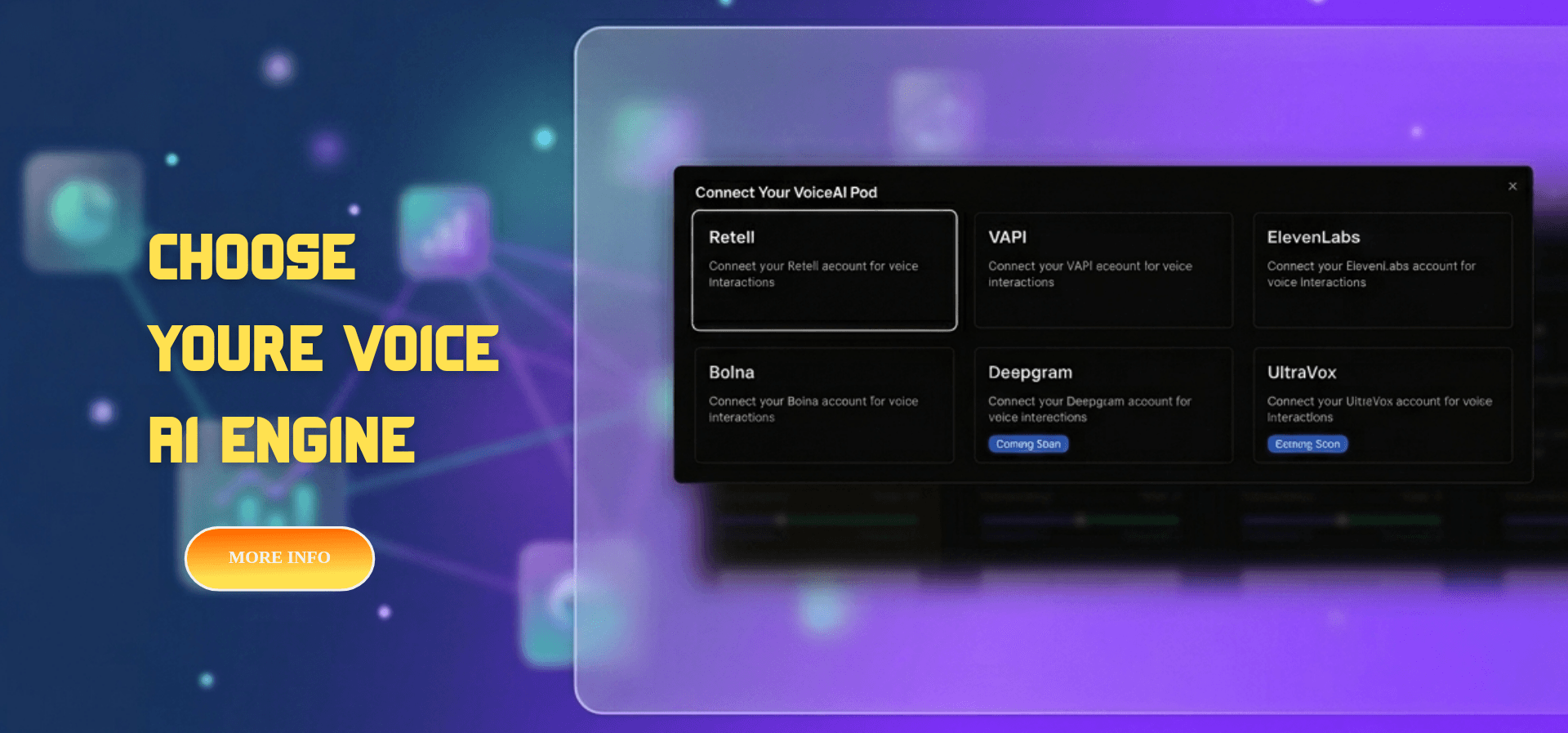 Voice AI integration challenges blog body with VoiceAIWrapper product screenshot showing Vapi Retell ElevenLabs Bolna and Ultravox engine selection | VoiceAIWrapper.