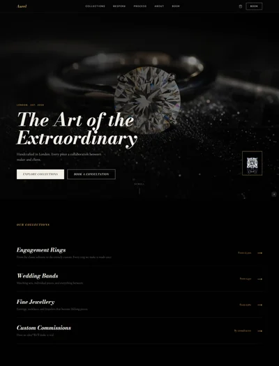 jeweler website prompt — dark luxury black and gold fine jewellery website design preview