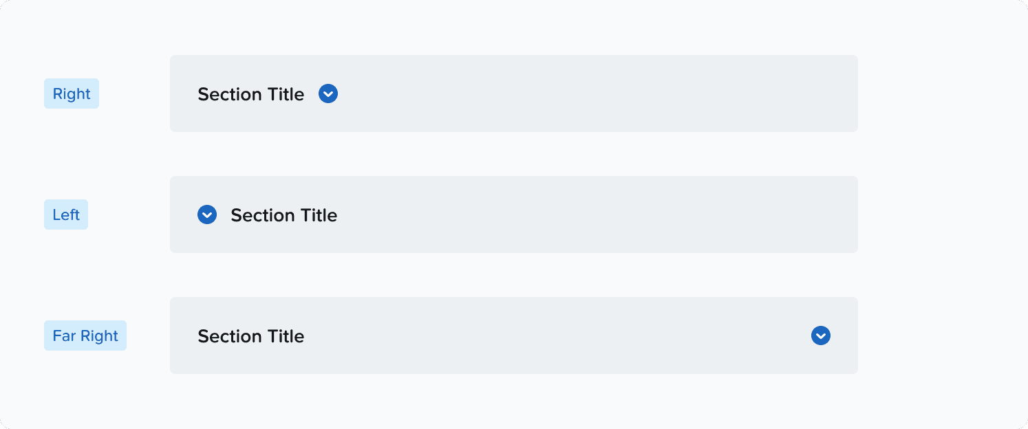 Three blocks showing carret positioning, right, left and far rigth in order