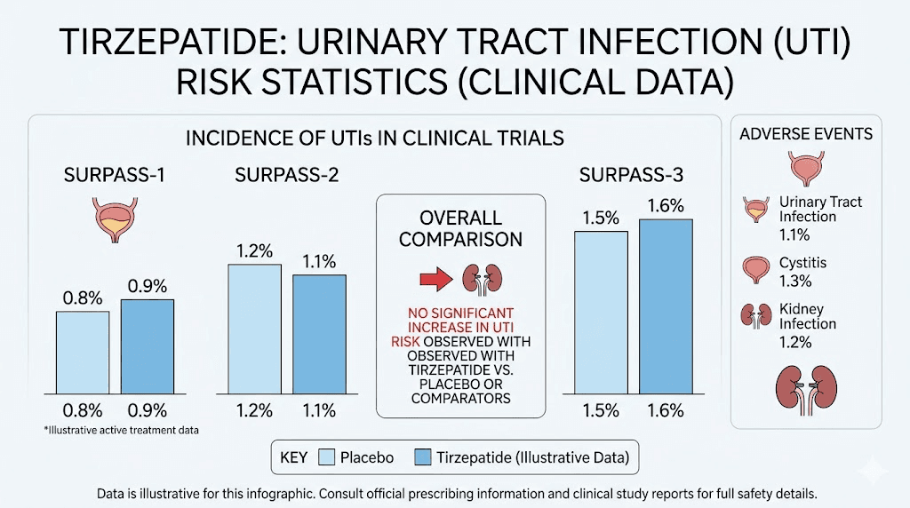 Tirzepatide UTI risk clinical trial data comparison chart