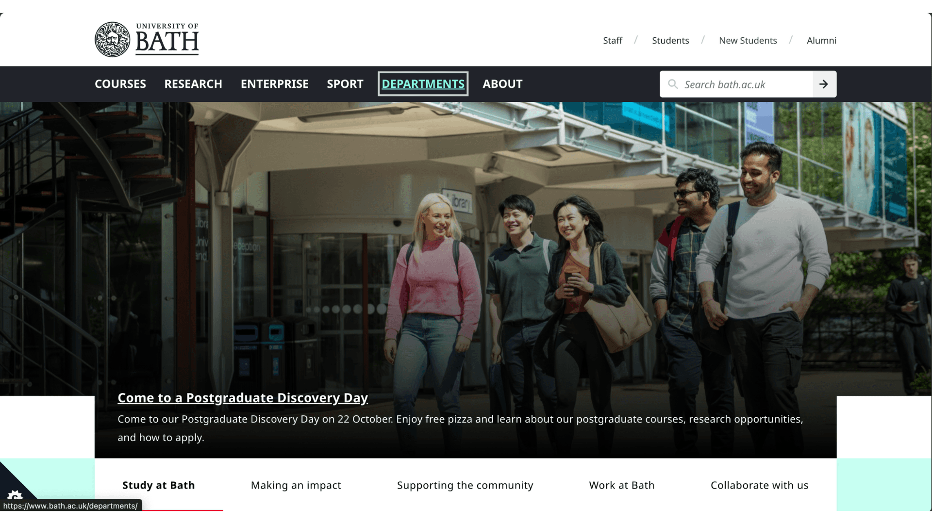 Image of University of Bath website showing prominent focus state