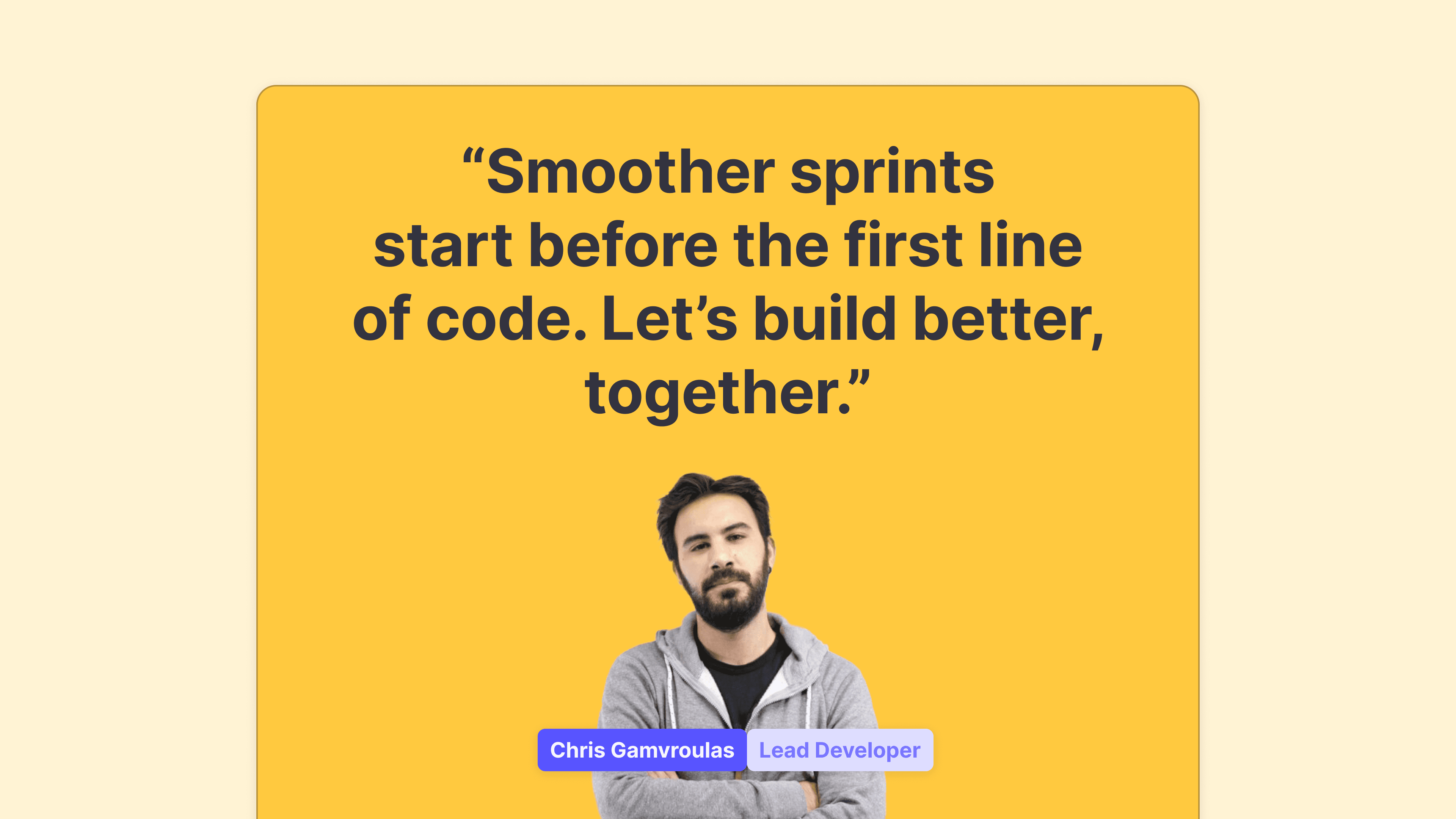 Cover showing a quote of Lead developer of Useberry, Chris, about smoother development sprints